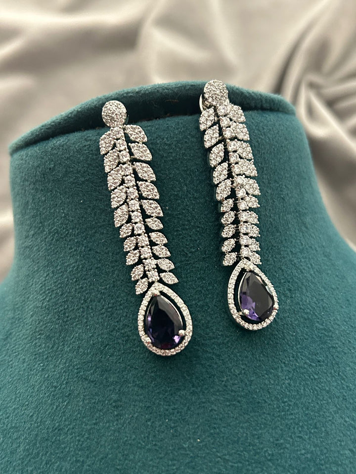 Navy Blue Drop Diamond Look Necklace Set