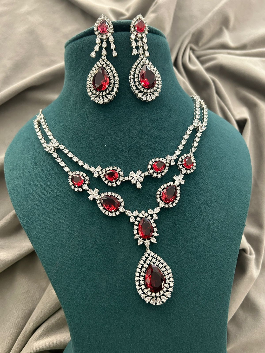 Royal Ruby Glamour Diamond Look Necklace Set