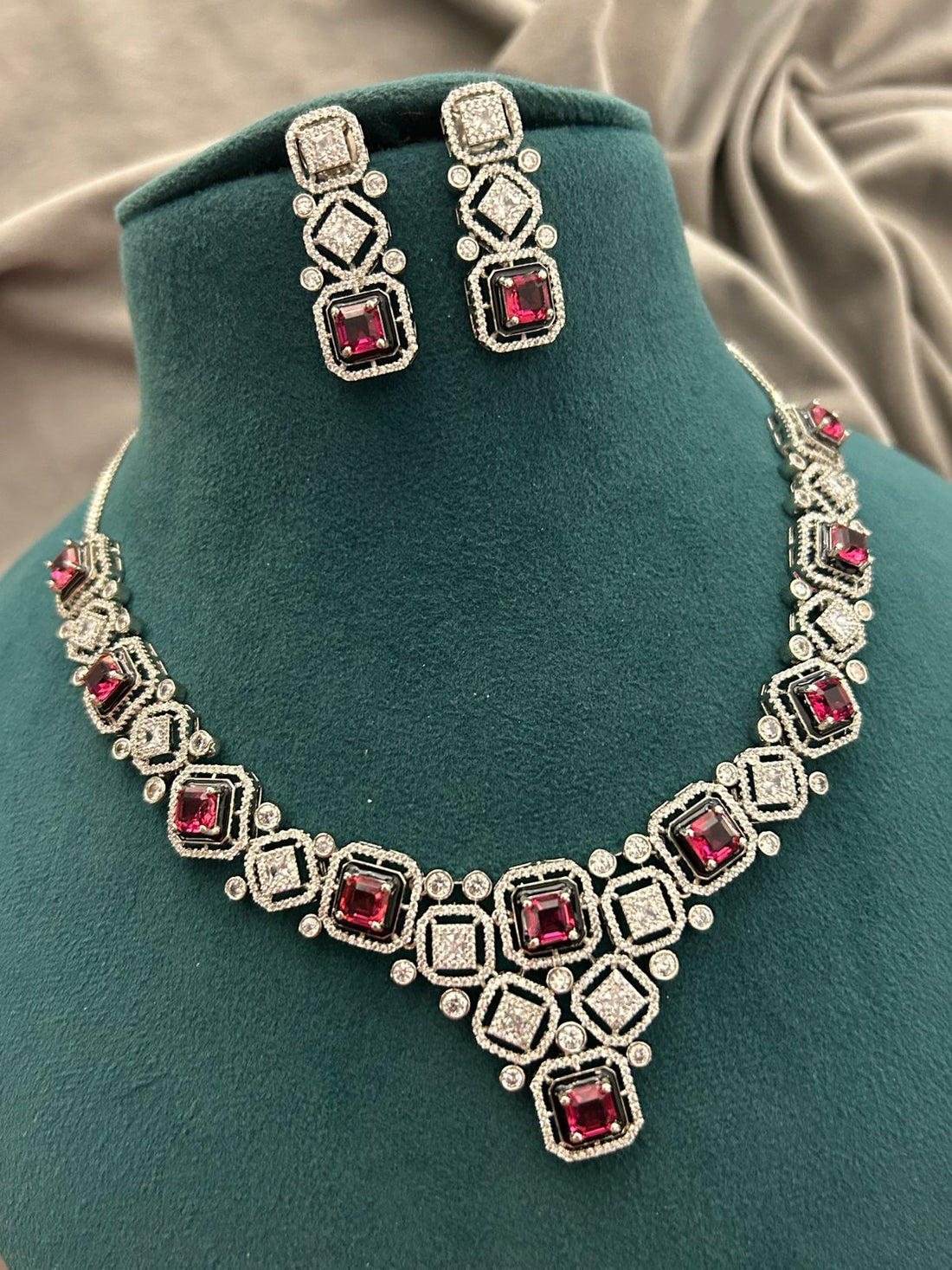 Crimson Royalty Diamond Look Necklace Set