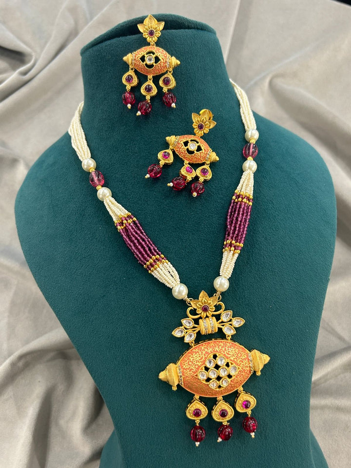 Antique Enamel Kundan Beaded Necklace Set