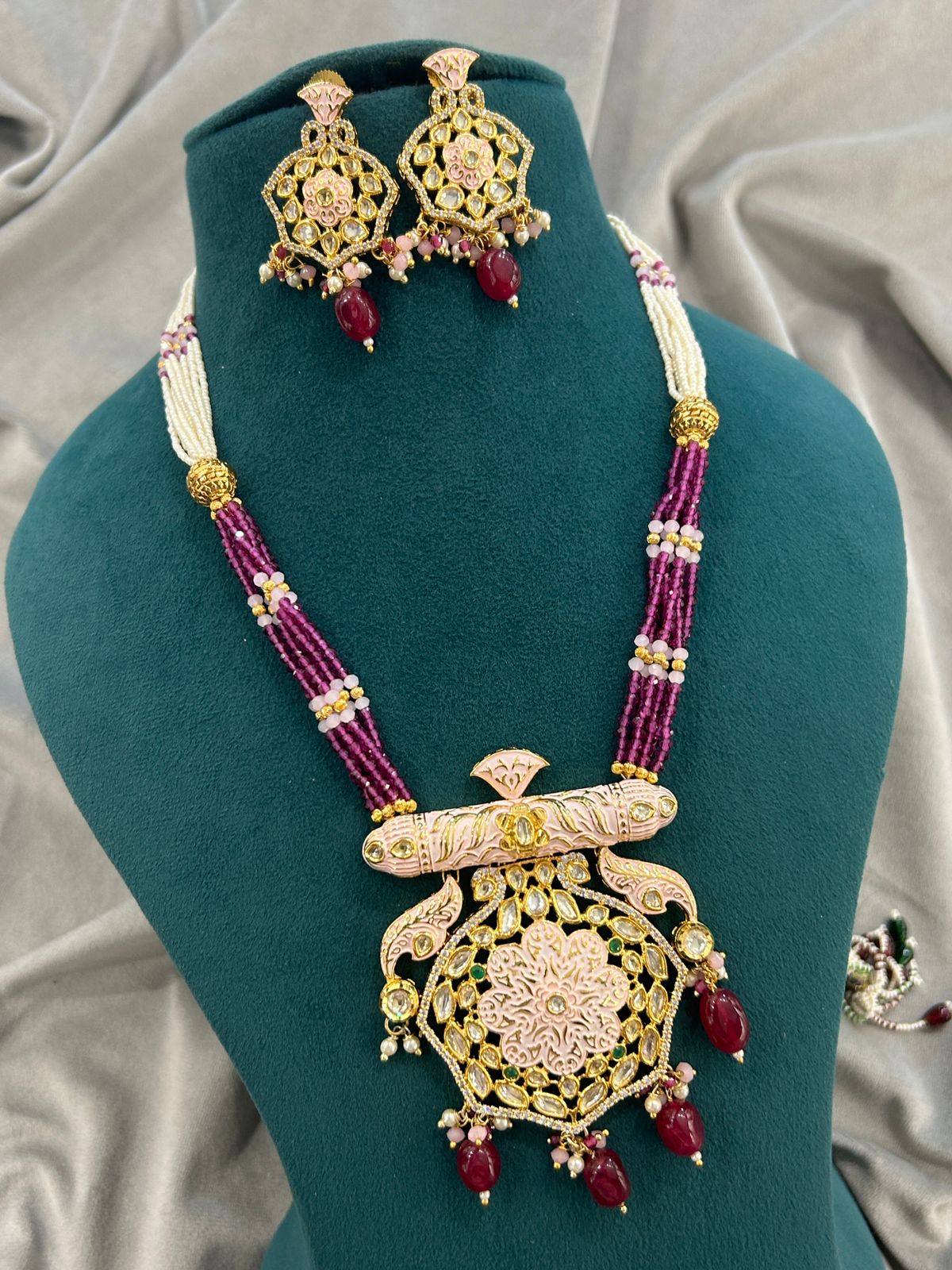 Antique Meenakari Kundan Necklace with Ruby Beads