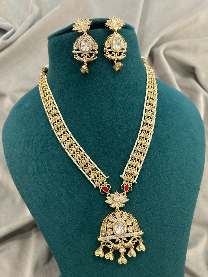Antique Temple Kundan Necklace with Jhumka Pendant