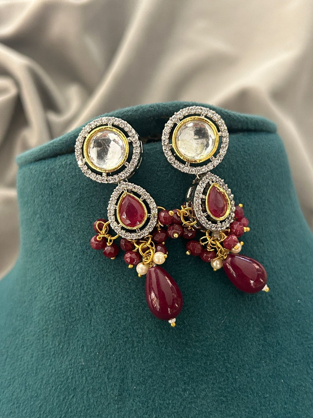 Maroon Kundan Circle Pendant Necklace Set