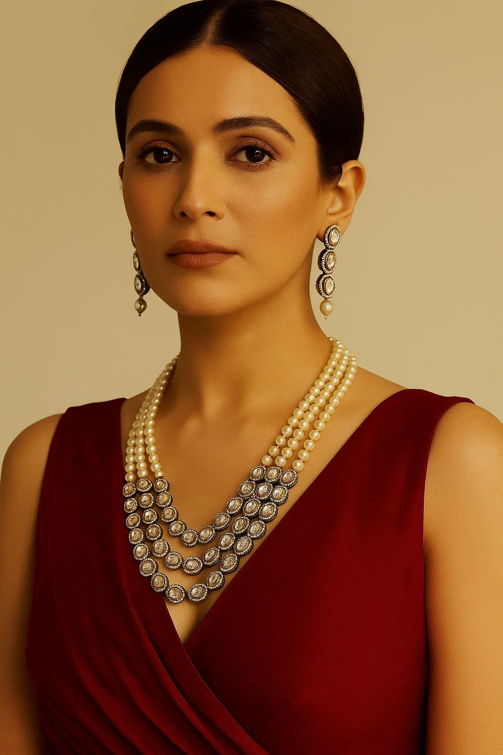 Classic Pearl Kundan Layered Necklace Set