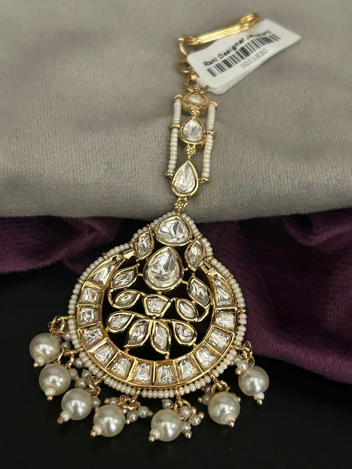 Royal Kundan Chandbali Maang Tikka with Pearl Drops