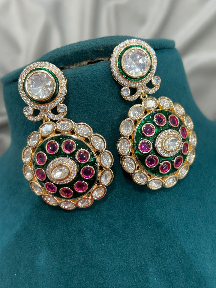 Green & Ruby Enamel Kundan Necklace Set – Royal Polki Bridal Jewellery