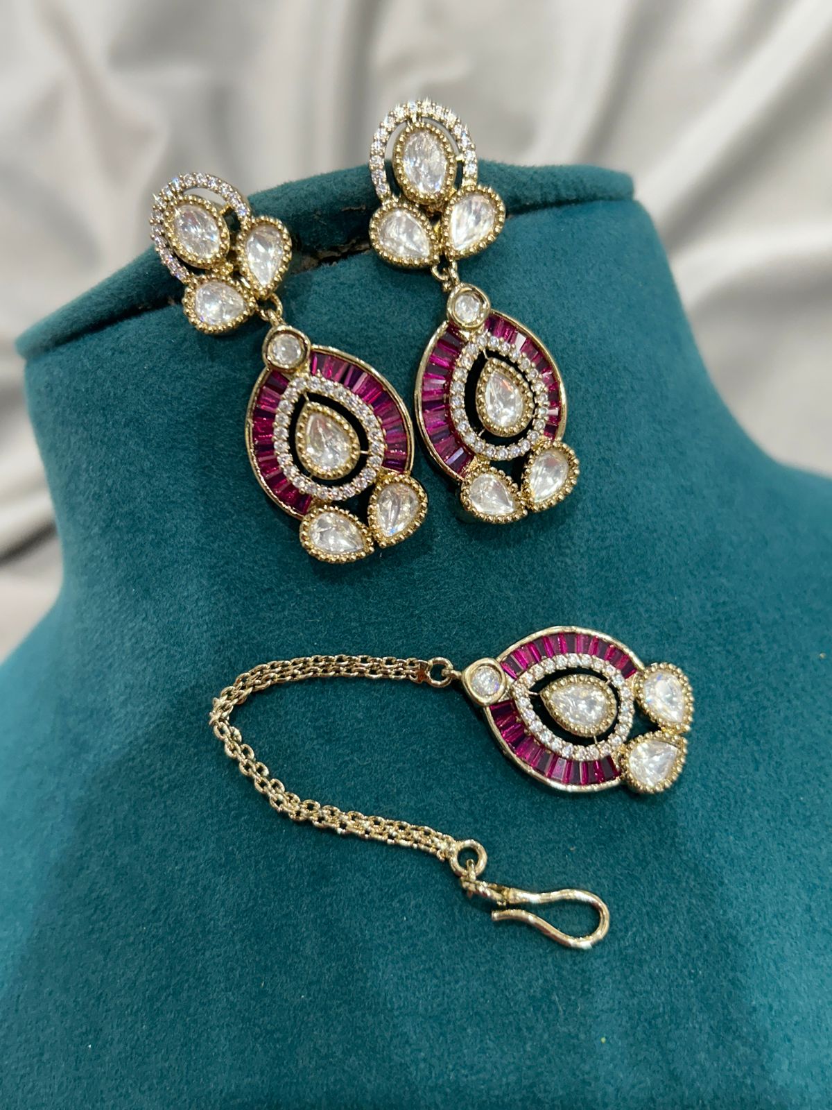 Ruby and Diamond Kundan Necklace Set – Elegant Bridal Jewellery with Gold Finish