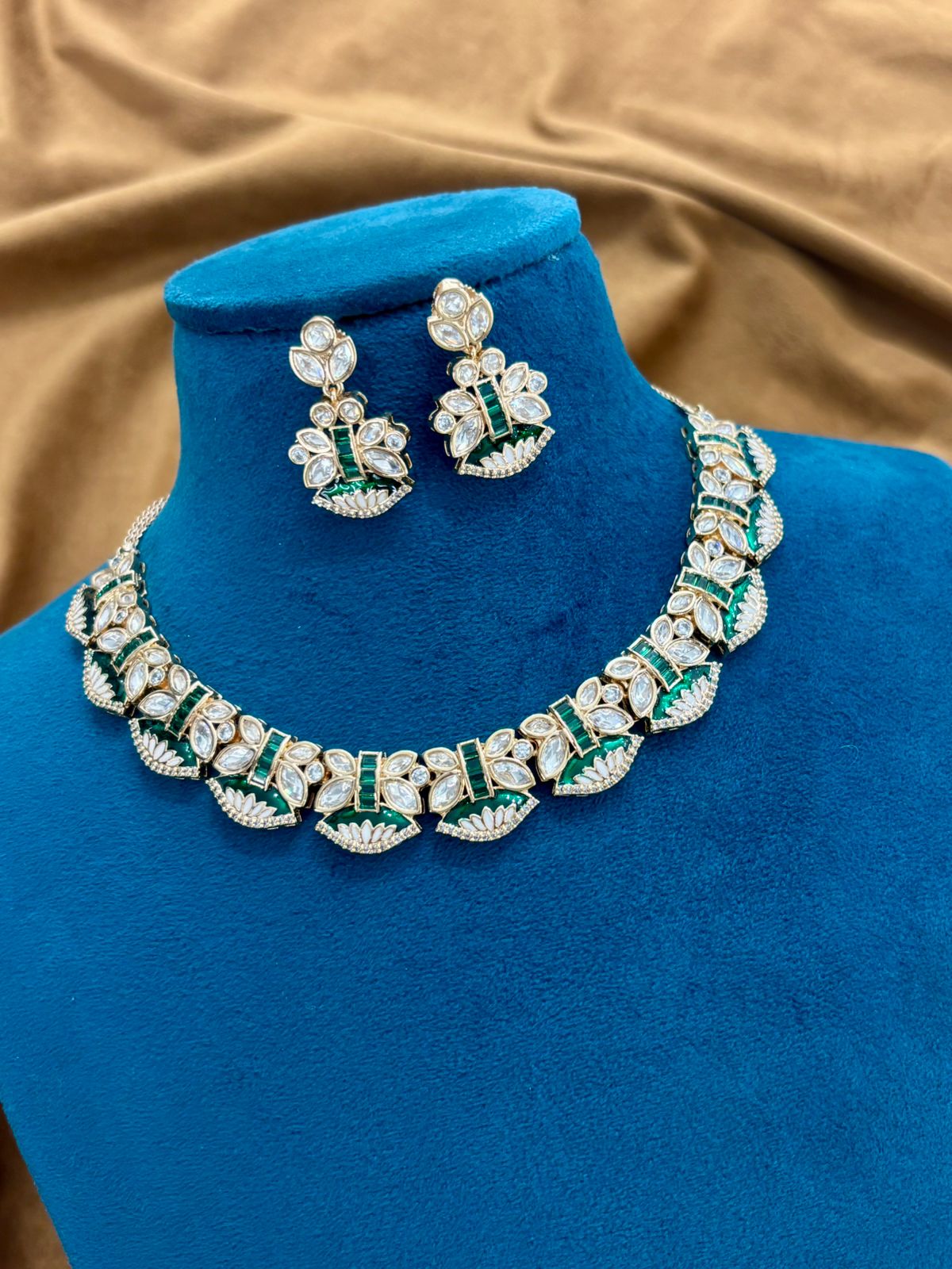 Emerald Glow Kundan Necklace Set Classic Polki Craftsmanship