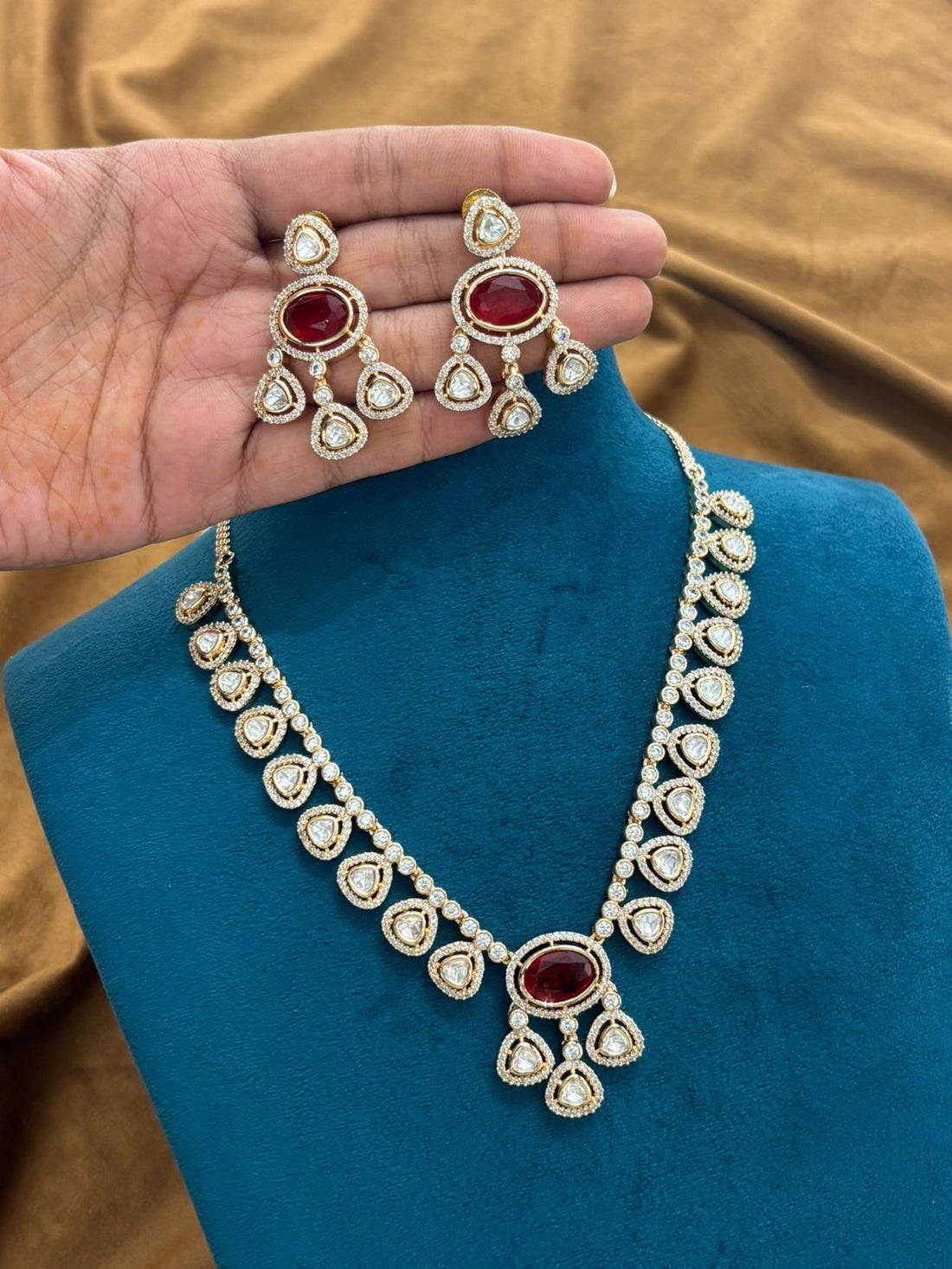 Ruby Radiance Diamond Necklace Set Polki Style Bridal Jewellery