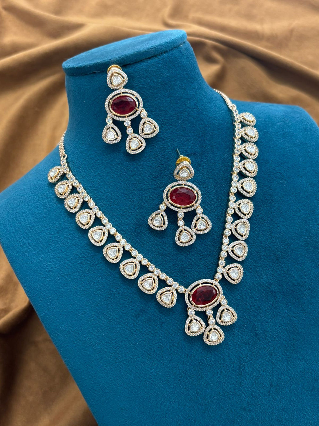 Ruby Radiance Diamond Necklace Set Polki Style Bridal Jewellery