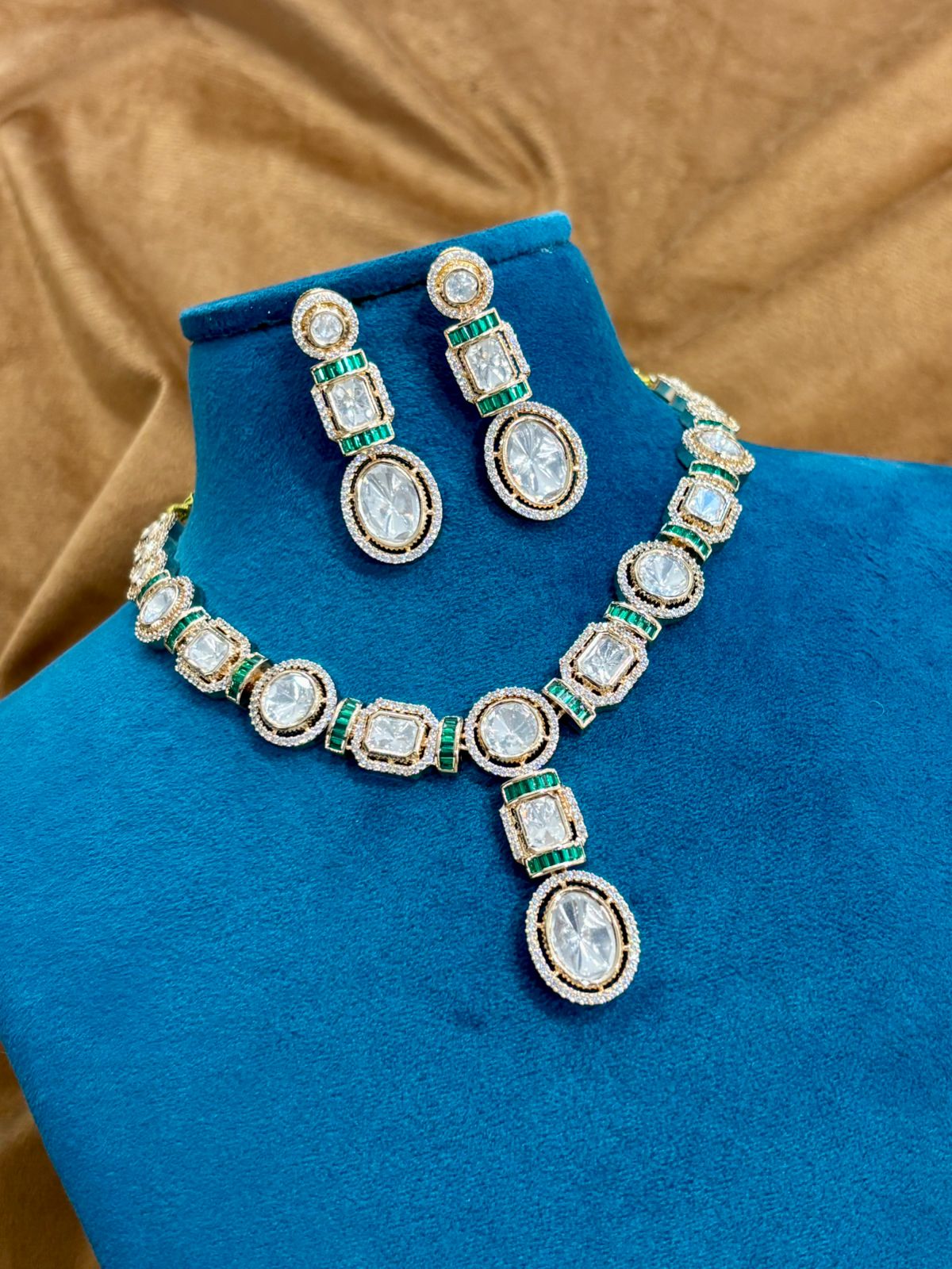 Emerald Majesty Diamond Necklace Set Royal Polki Glamour