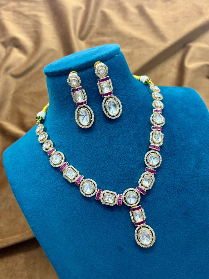 Ruby Spark Diamond Necklace Set Polki Elegance with Modern Touch
