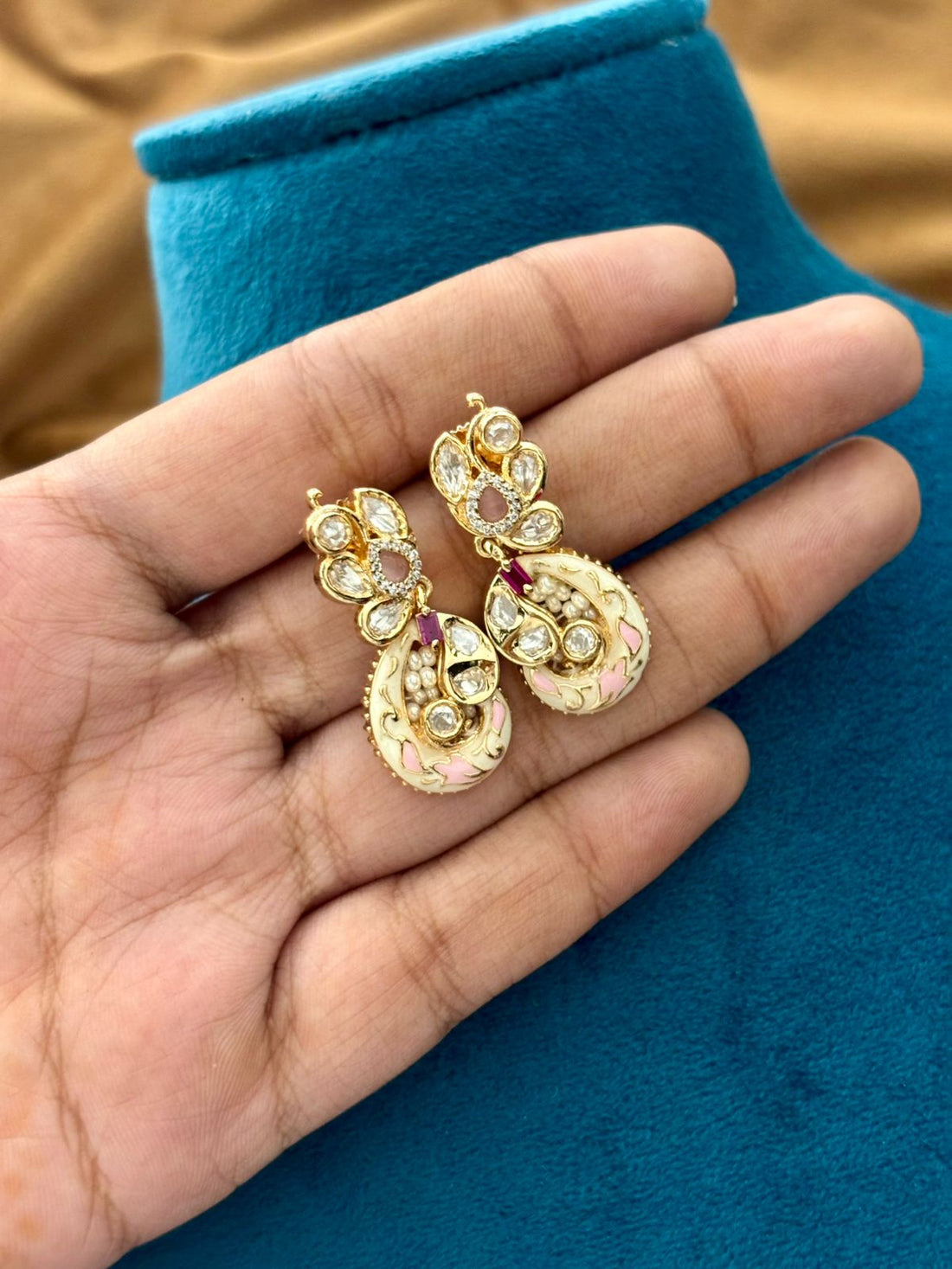 Pastel Pink Meenakari Kundan Necklace Set