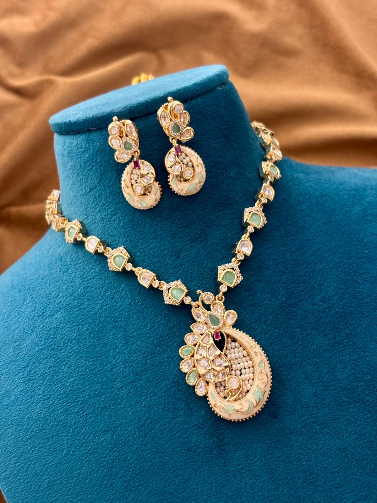 Mint Green Meenakari Kundan Necklace Set