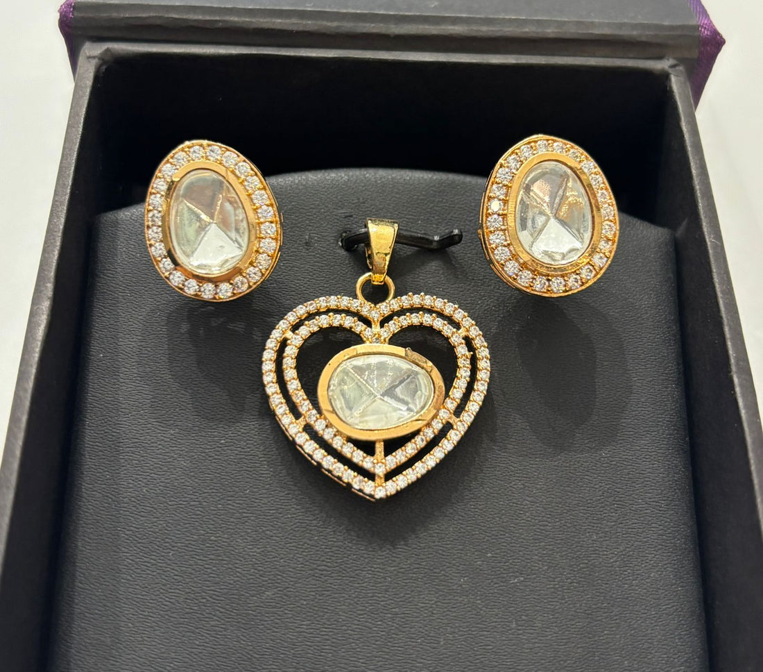 Heart Shaped Polki Diamond Pendant Set in Gold Finish