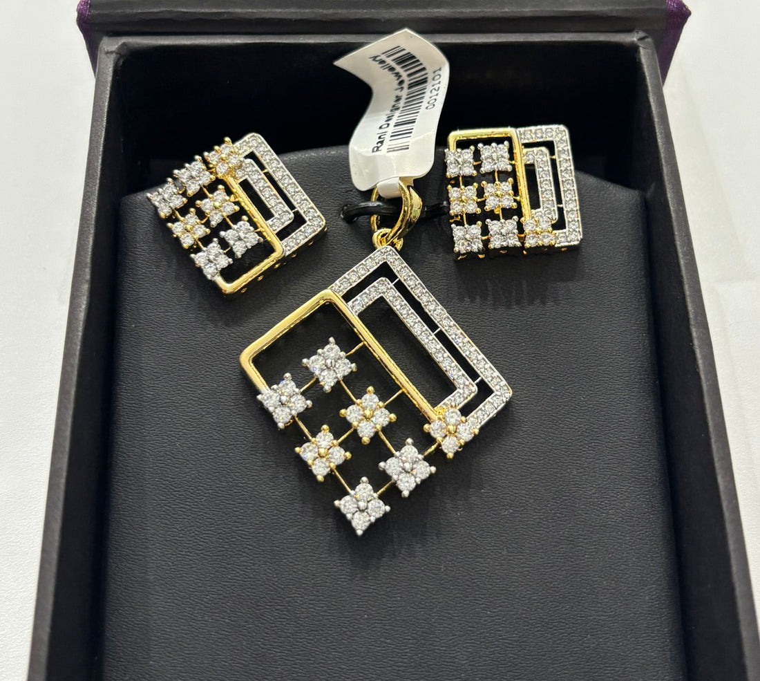 Modern Dual Tone Geometric Diamond Pendant Set