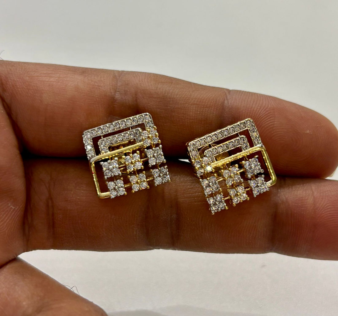 Modern Dual Tone Geometric Diamond Pendant Set