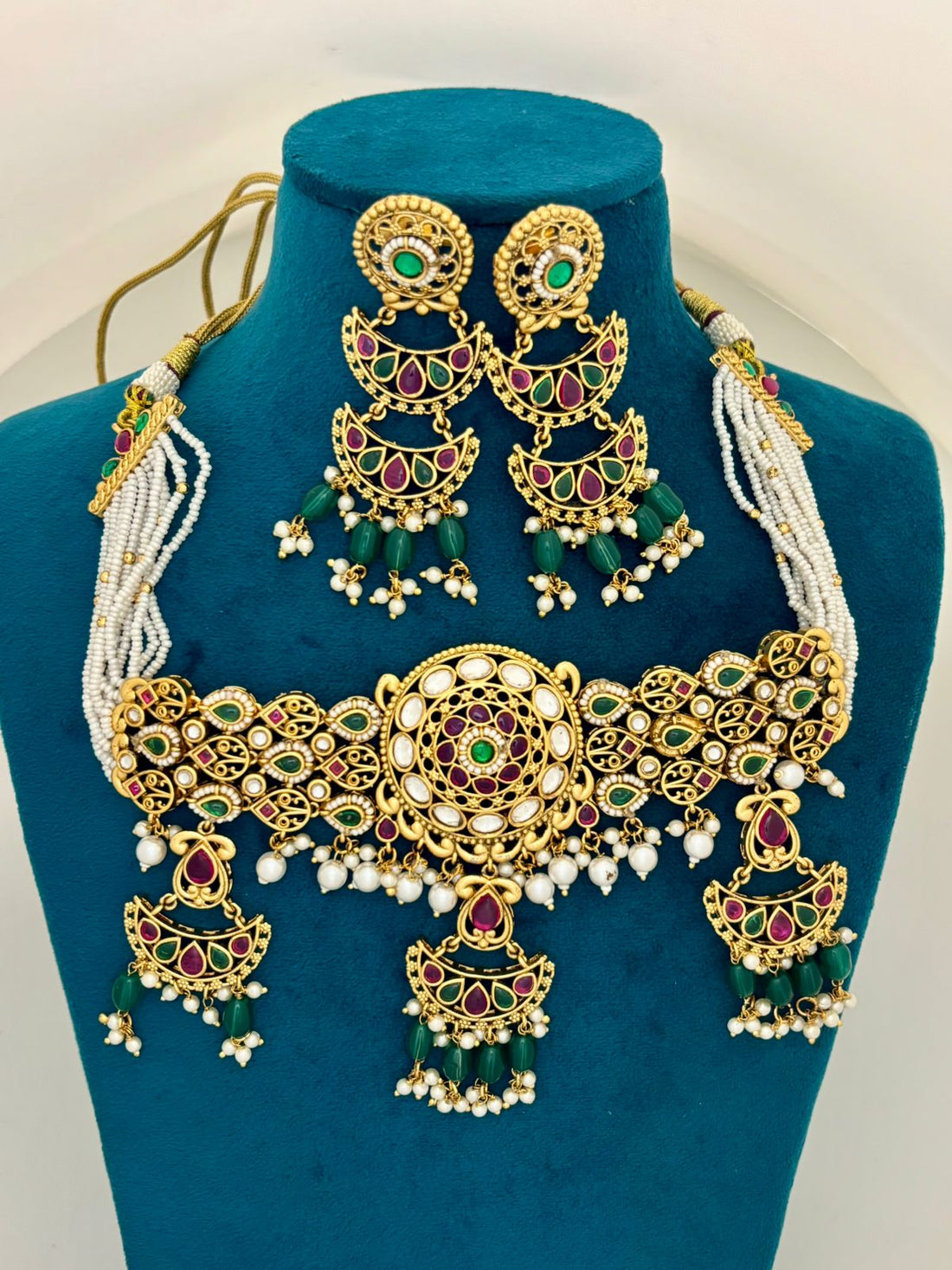 Royal Kundan Beaded Choker Necklace Set with Long Dangler Earrings