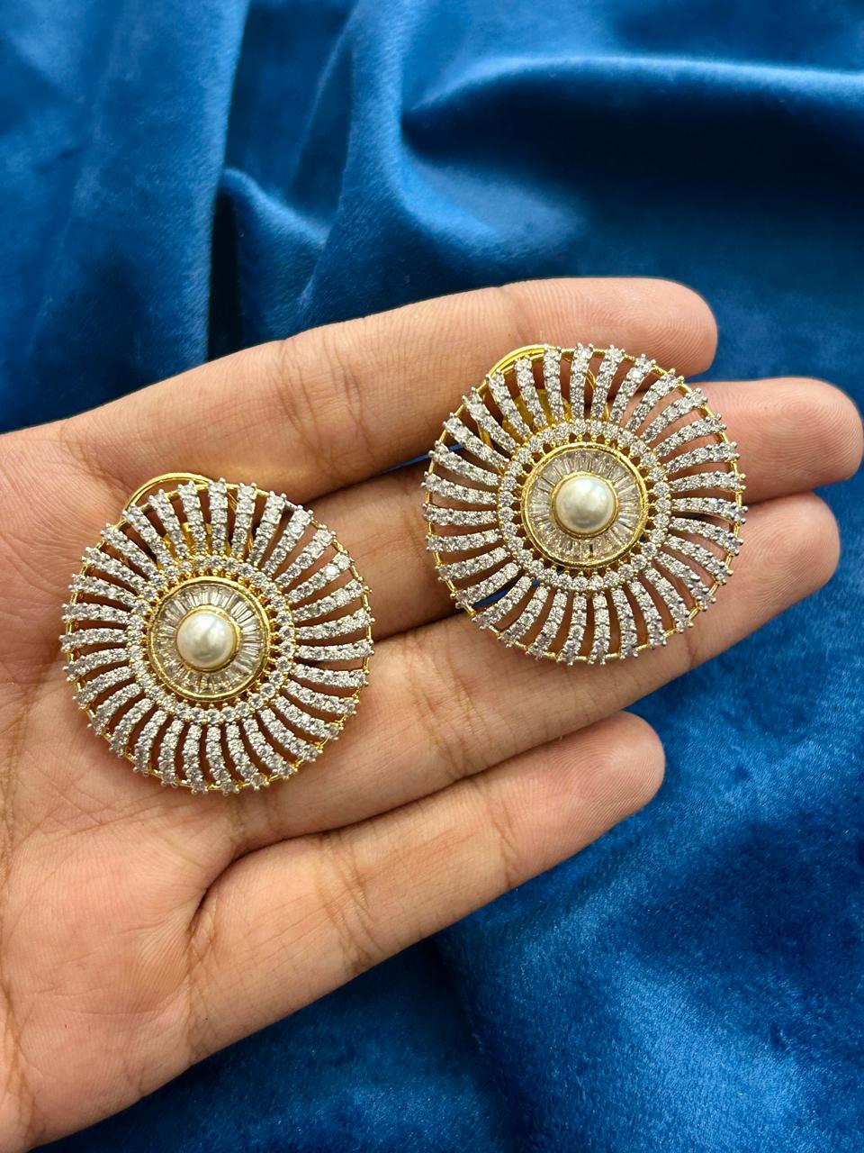 Grand Round Pearl & CZ Pendant Set with Earrings Premium Party & Festive Jewellery