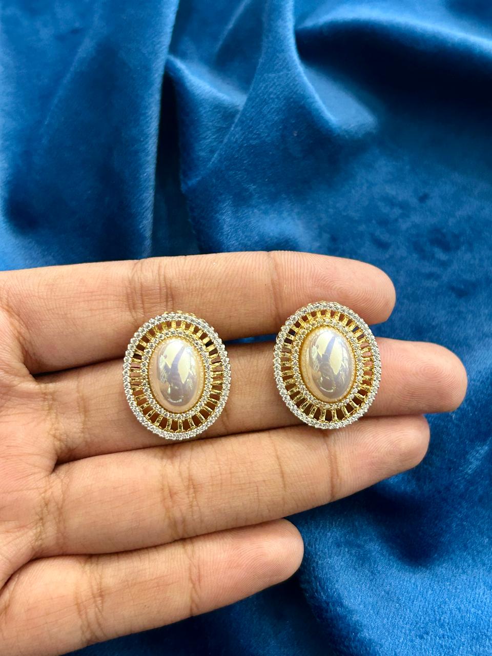 Elegant Gold Finish Oval Stone Pendant Set with Earrings Premium Daily & Festive Jewellery