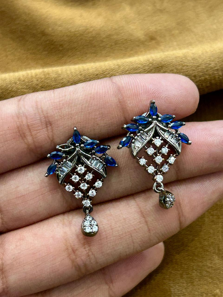 Blue Stone & CZ Diamond Pendant Set with Earrings Luxury Party & Festive Jewellery