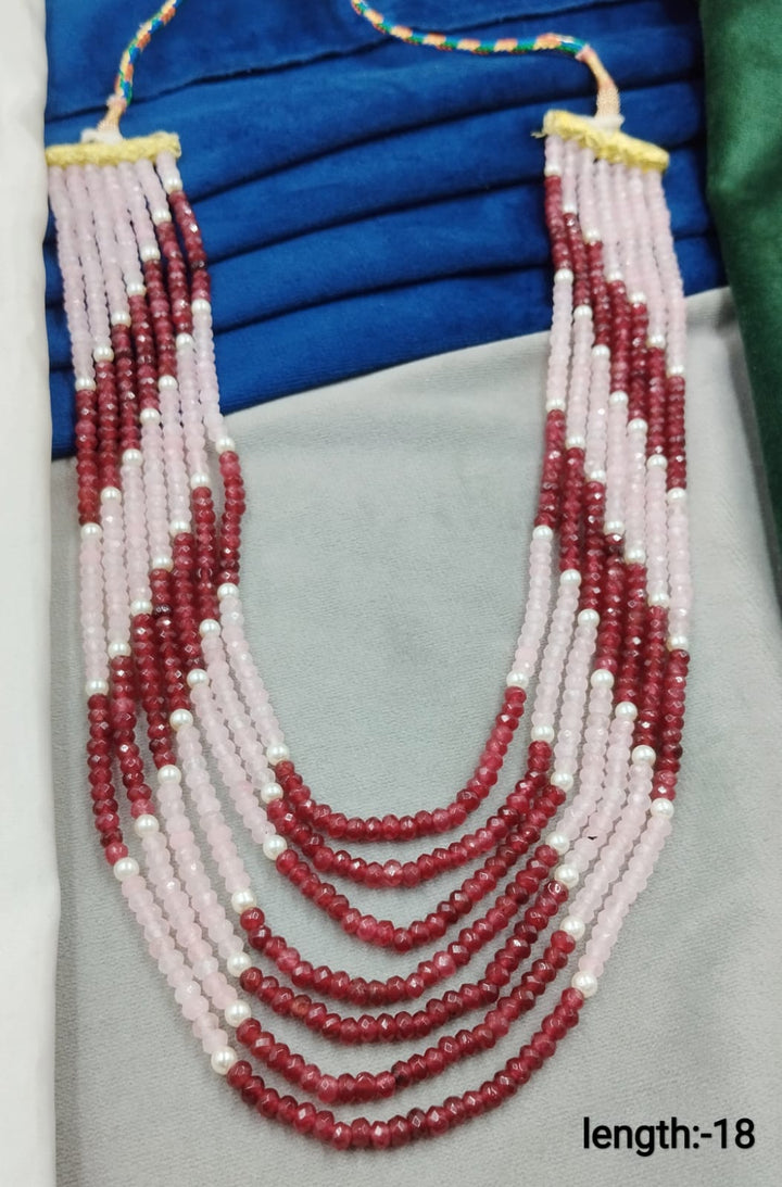 Pink & Maroon Multi-Layer Beaded Pearl Necklace