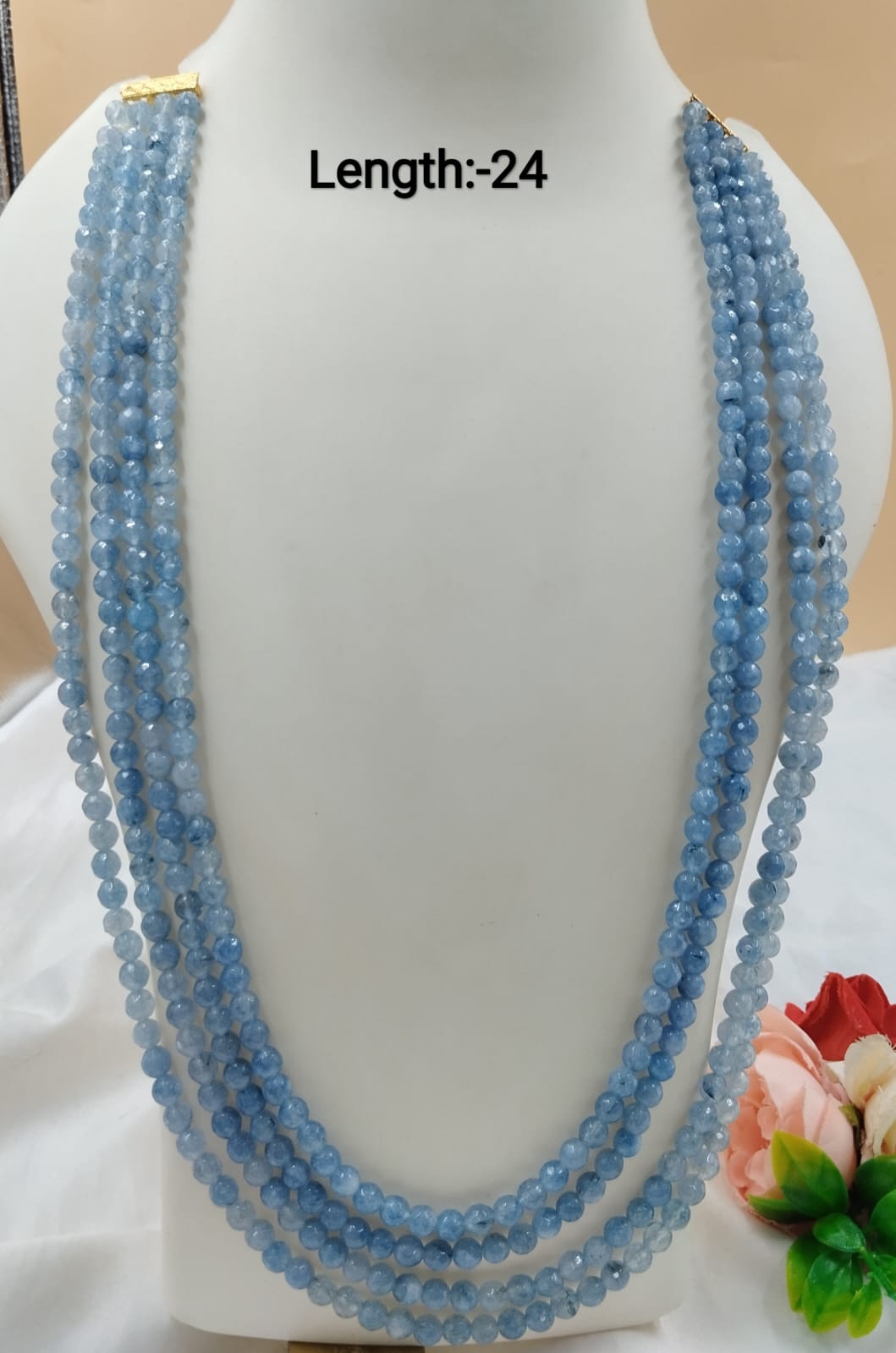 Sky Blue Multi-Layer Faceted Bead Mala  24 Inch Elegant Necklace