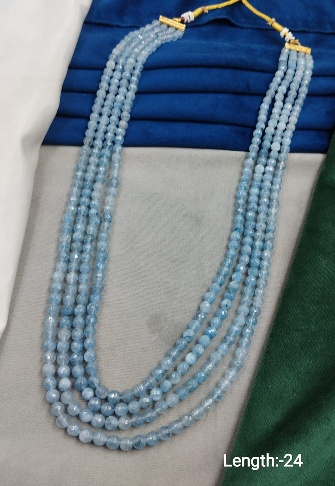 Sky Blue Multi-Layer Faceted Bead Mala  24 Inch Elegant Necklace
