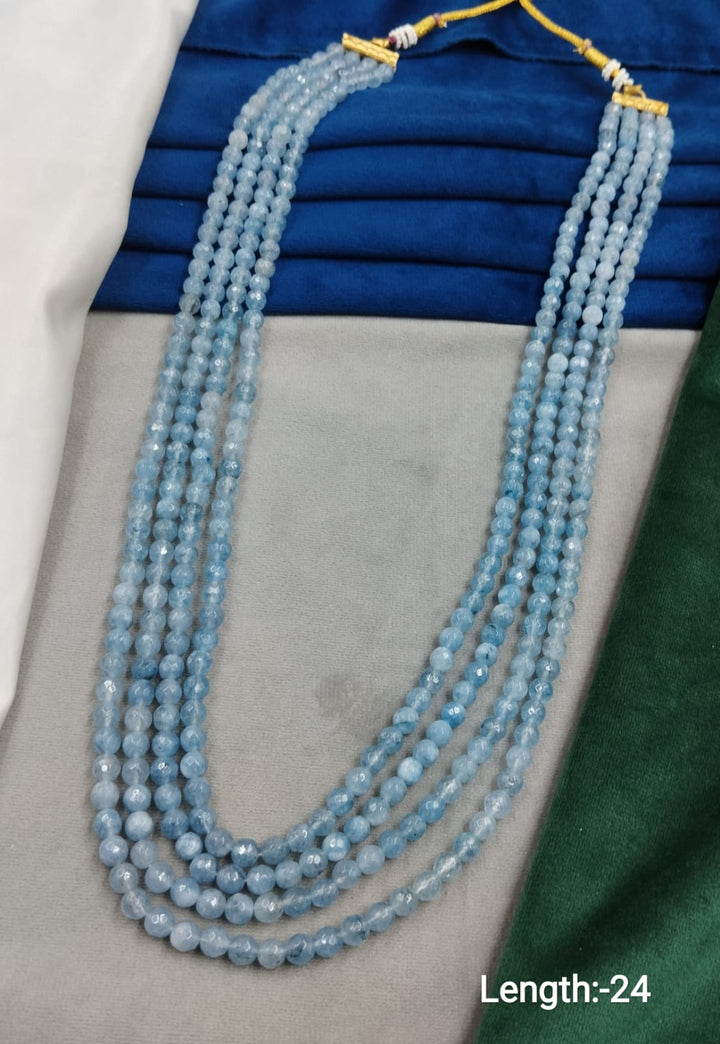 Sky Blue Multi-Layer Faceted Bead Mala  24 Inch Elegant Necklace