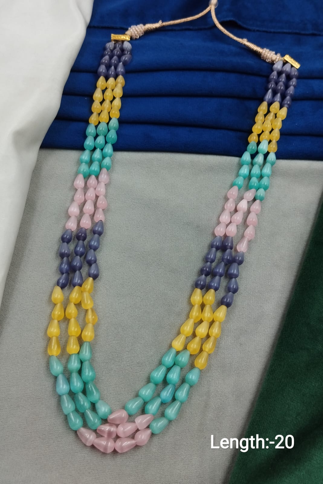 Multi-Color Teardrop Beaded Mala – 20 Inch Trendy Layered Necklace