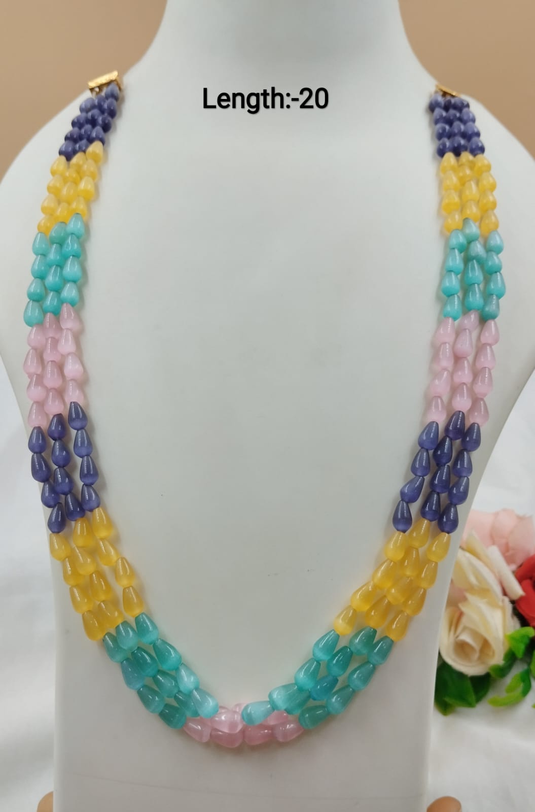Multi-Color Teardrop Beaded Mala – 20 Inch Trendy Layered Necklace