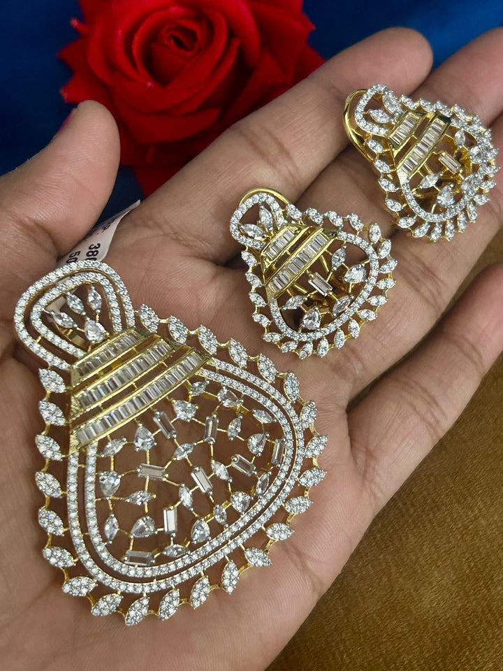 Premium Peacock Fan-Style CZ Pendant Set (Gold Finish) – With Matching Earring