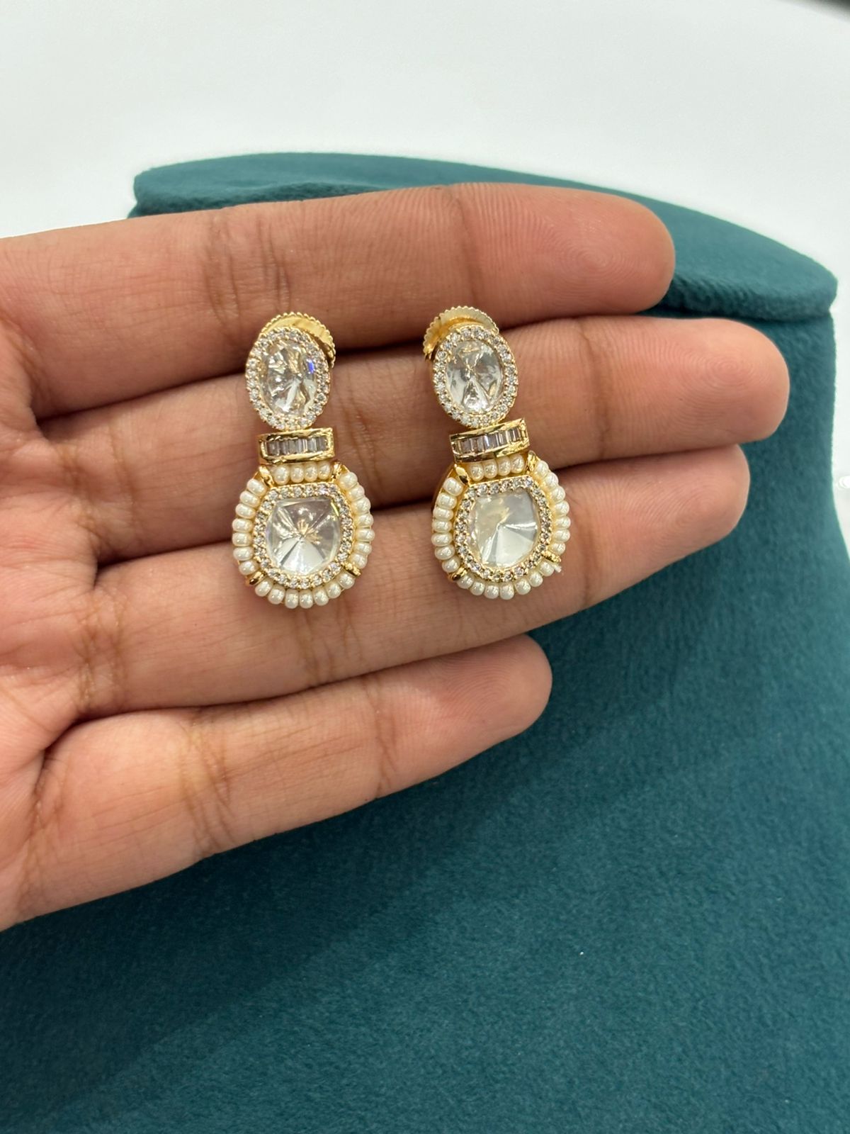 Pearl String Polki Choker Necklace Set – Premium Gold Finish