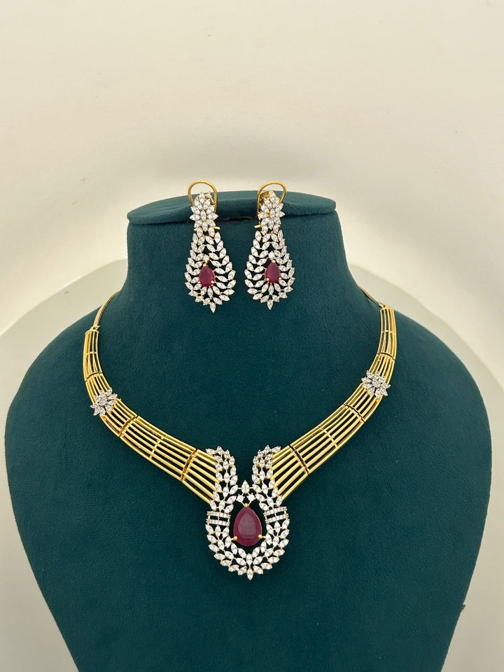 Ruby Stone CZ Designer Necklace Set – Premium Gold Finish