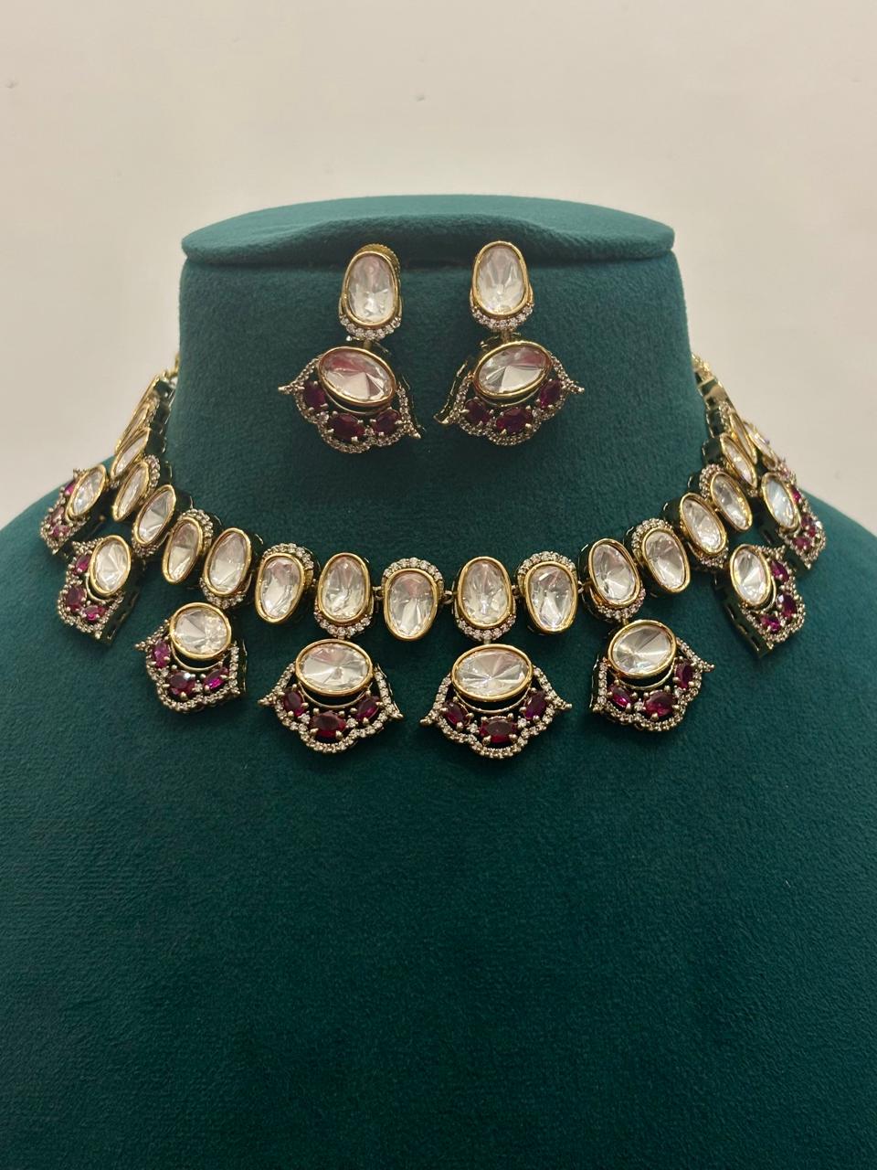 Ruby Polki Choker Necklace Set – Premium Kundan Finish