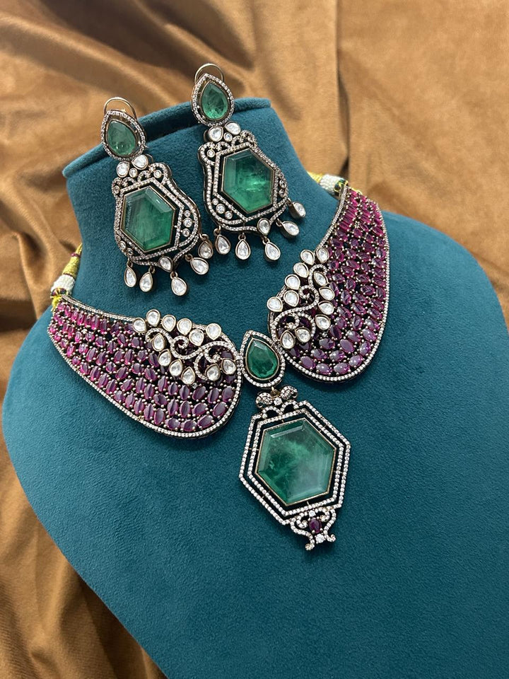 Royal Emerald–Ruby Kundan Choker Necklace Set