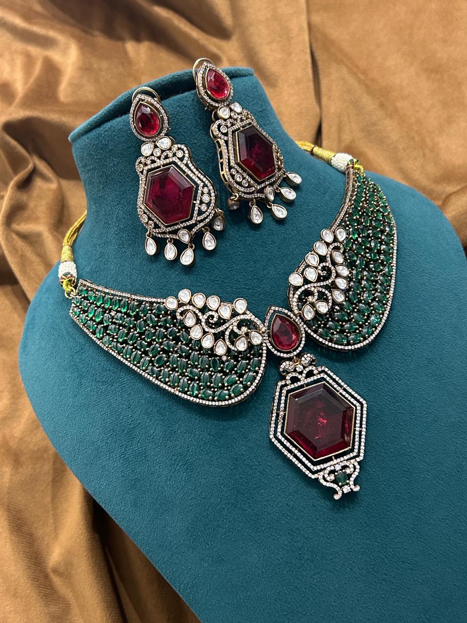 Royal Ruby–Emerald Kundan Choker Necklace Set