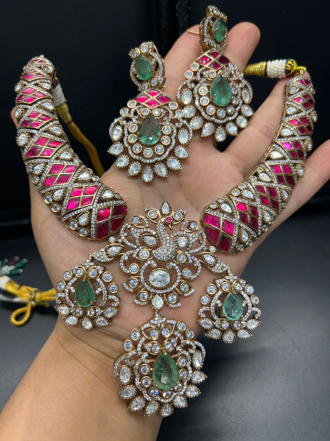 Heritage Ruby–Emerald Antique Choker Necklace Set | Kundan & AD Stones