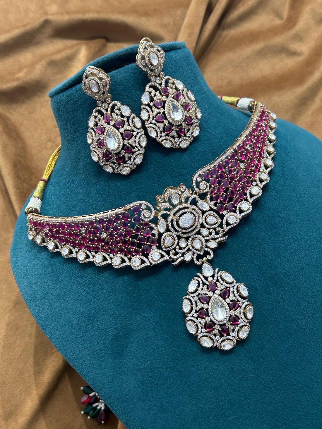 Royal Ruby Kundan Bridal Choker Necklace Set | Polki & CZ Stones