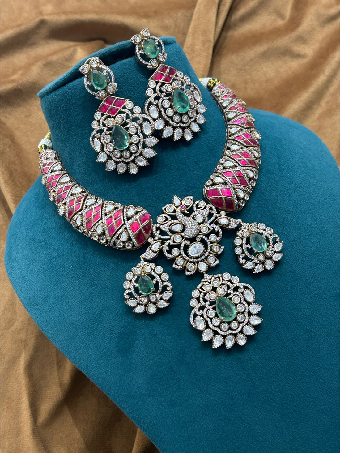 Heritage Ruby–Emerald Antique Choker Necklace Set | Kundan & AD Stones