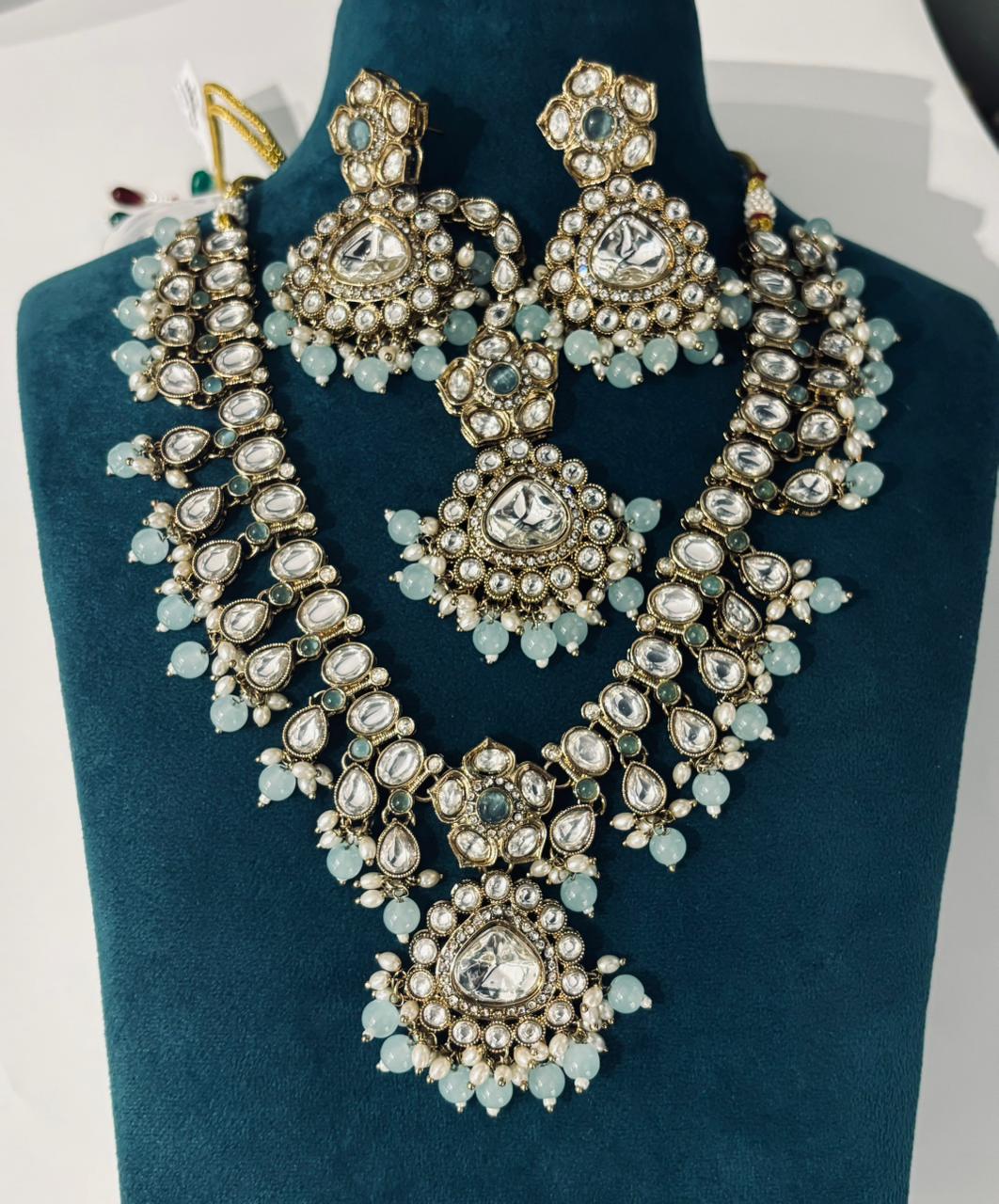 Pastel Green Kundan Bridal Necklace Set | Premium Polki Jewellery