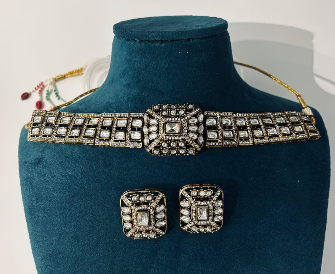 Classic Square-Cut Kundan Choker Set | Premium Antique Polki Jewellery
