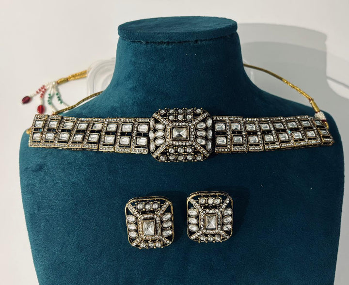 Classic Square-Cut Kundan Choker Set | Premium Antique Polki Jewellery