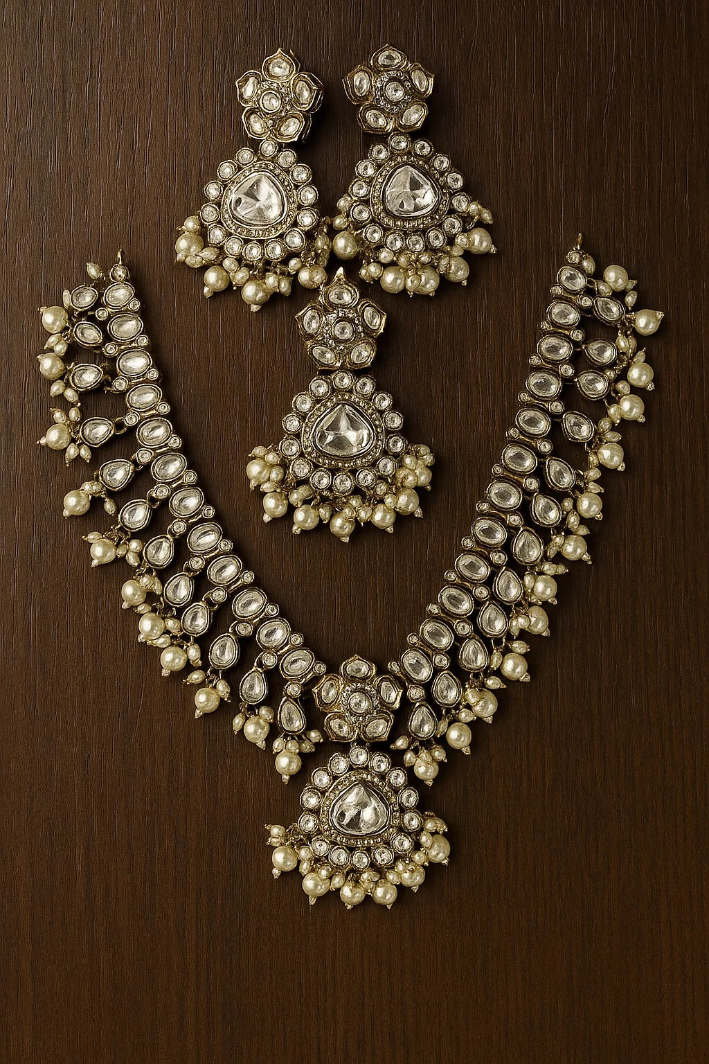 Pearl Drop Kundan Bridal Necklace Set | Premium Polki Wedding Jewellery