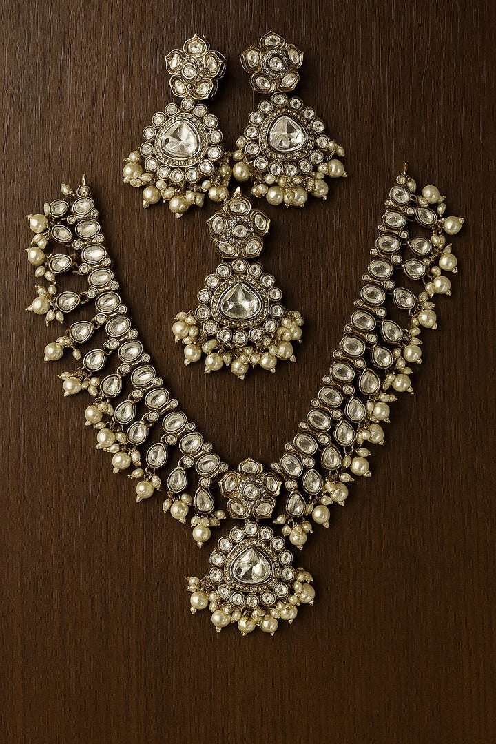 Pearl Drop Kundan Bridal Necklace Set | Premium Polki Wedding Jewellery