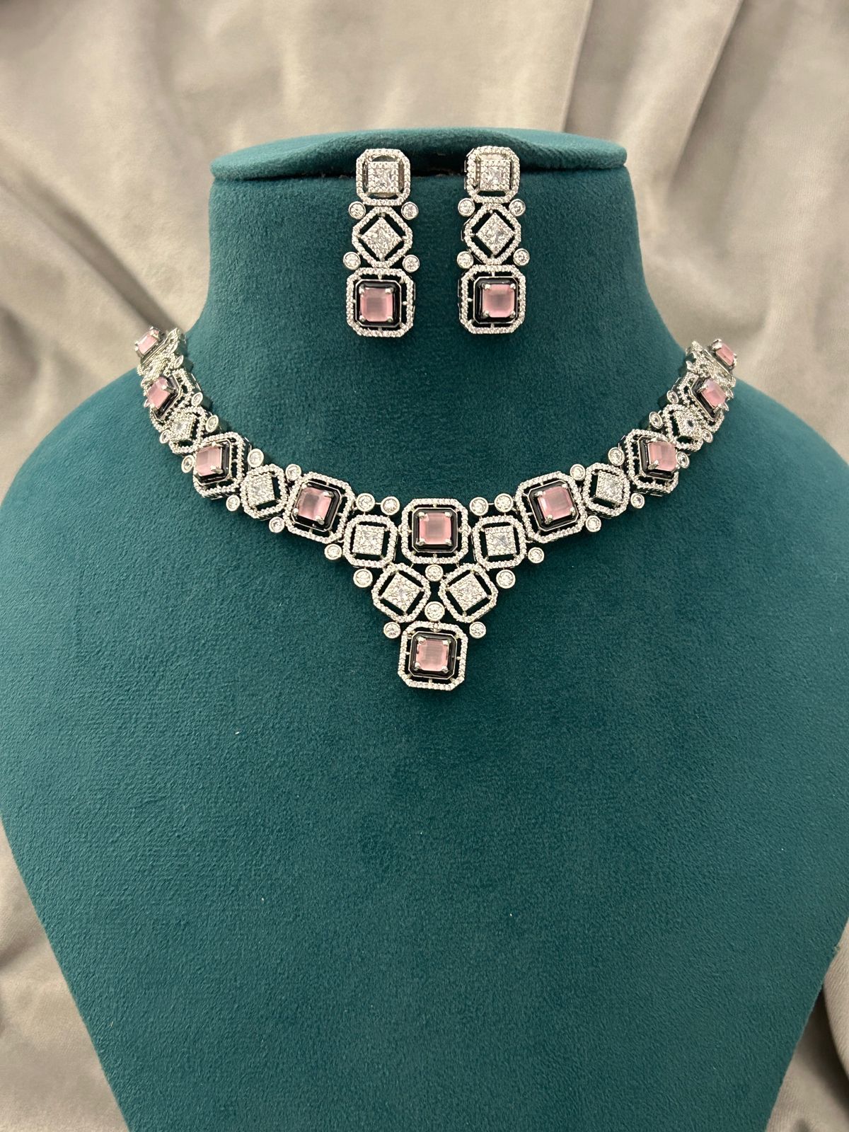 Pink Stone Diamond Choker Set | Premium Elegant Party Wear Jewellery