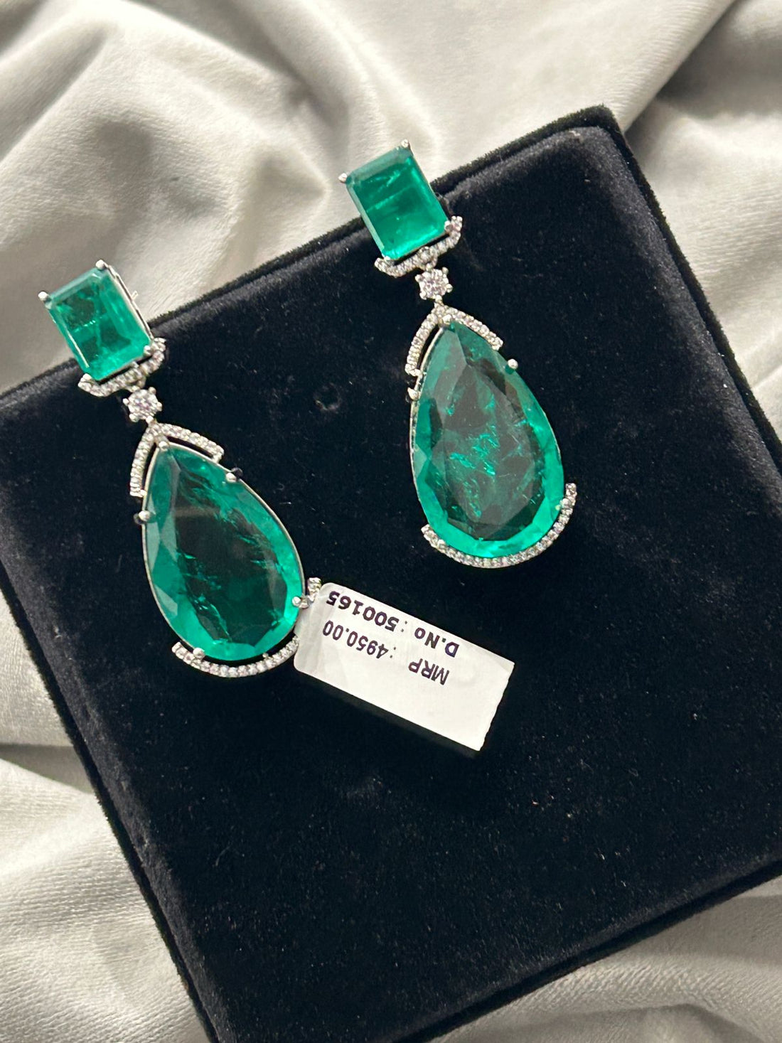 Emerald Green Drop Statement Earrings | Big Stone Partywear Earrings