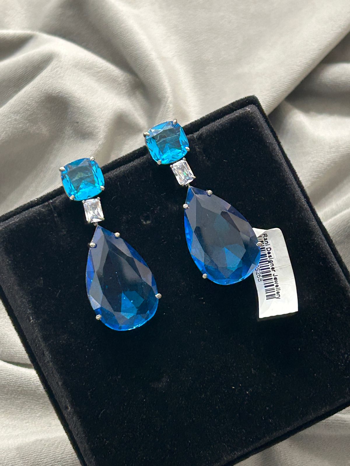 Royal Blue Drop Statement Earrings | Big Stone Partywear Earrings
