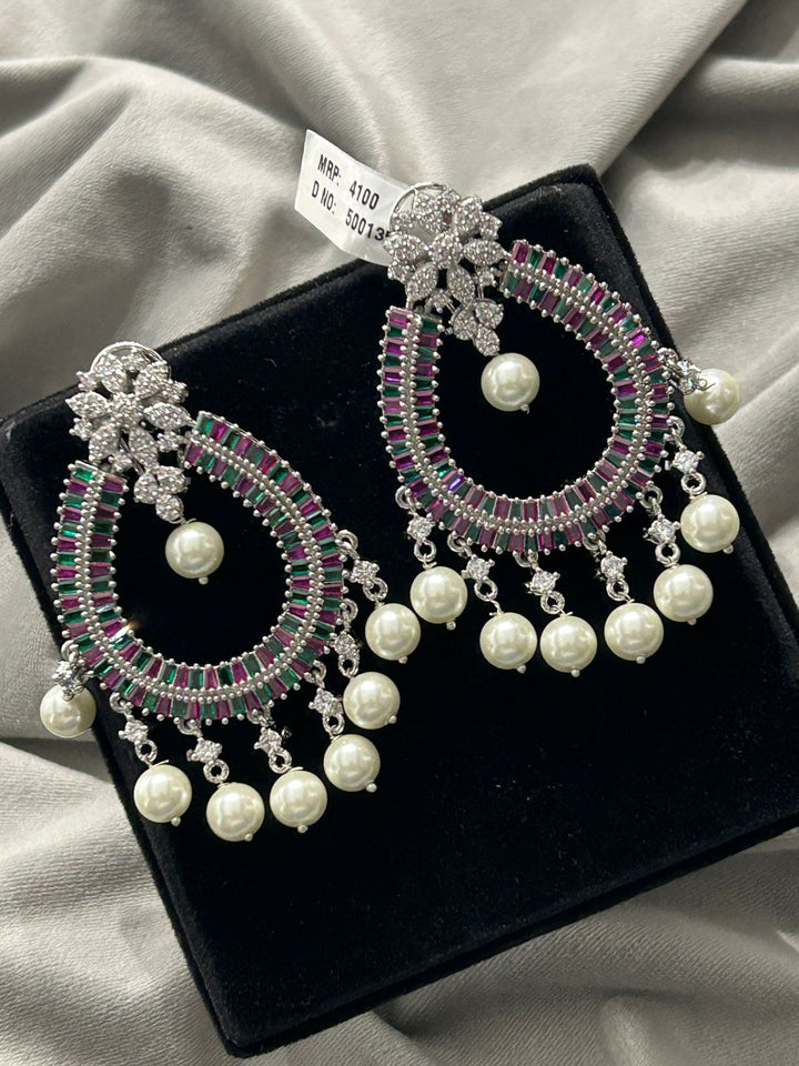 Multicolour AD Pearl Chandbali Earrings | Premium Festive Statement Design