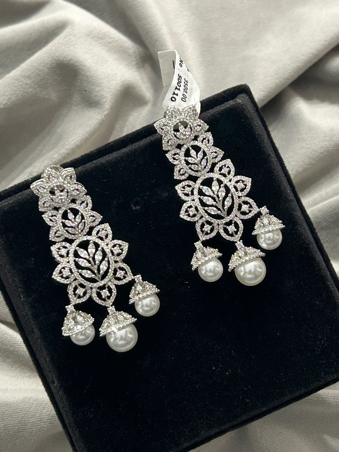 Floral Diamond Pearl Drop Earrings | Premium Party Wear AD Earrings